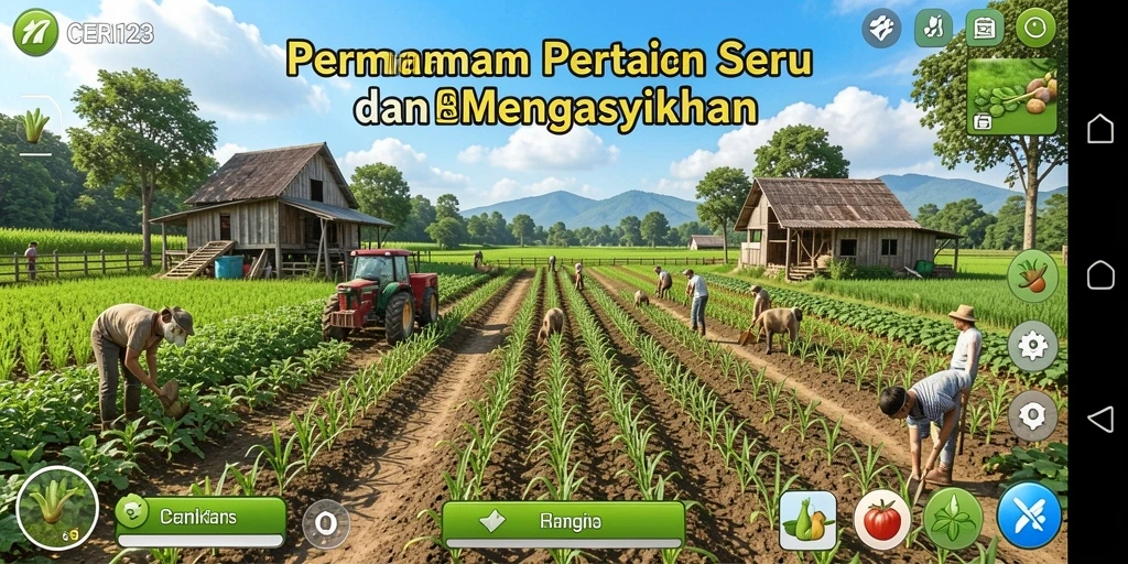 Screenshot gameplay <strong>CERI123</strong> menampilkan petani yang sedang merawat ladang.