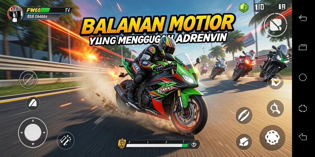 Tampilan gameplay FW66 yang mendebarkan dalam balapan motor.