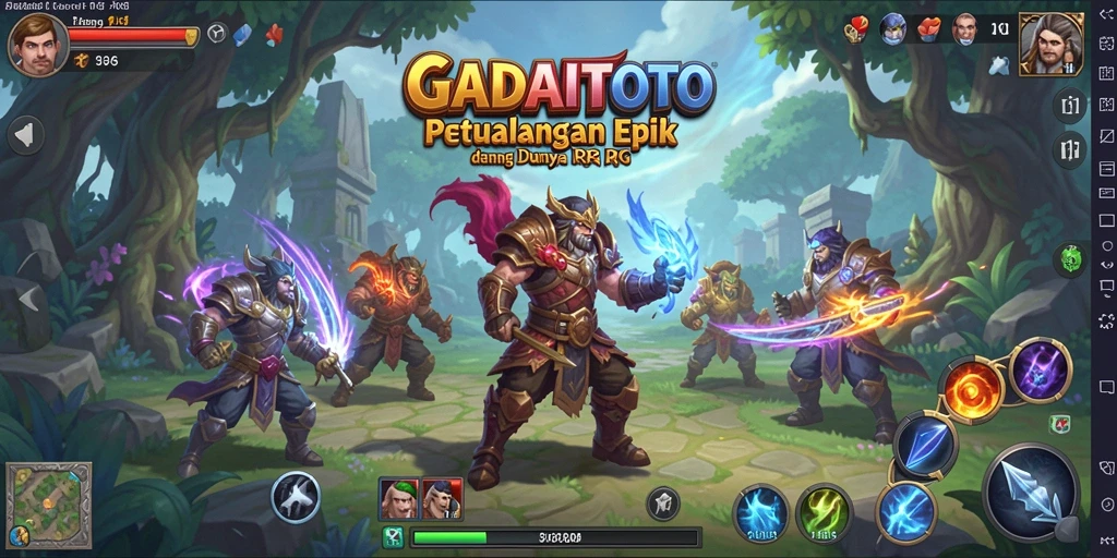 Screenshot GADAITOTO menampilkan pertarungan epik dan karakter yang sedang beraksi.