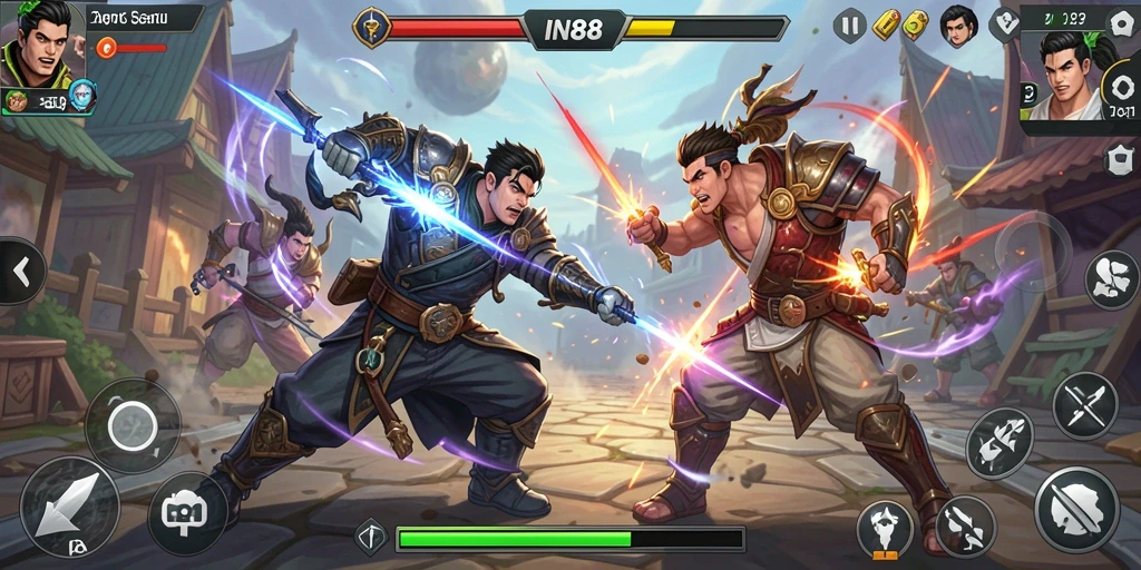 Tampilan gameplay IN88 dengan aksi pertarungan yang mendebarkan.
