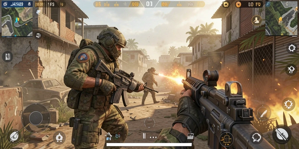 Gameplay seru dengan pertarungan FPS yang intens.
