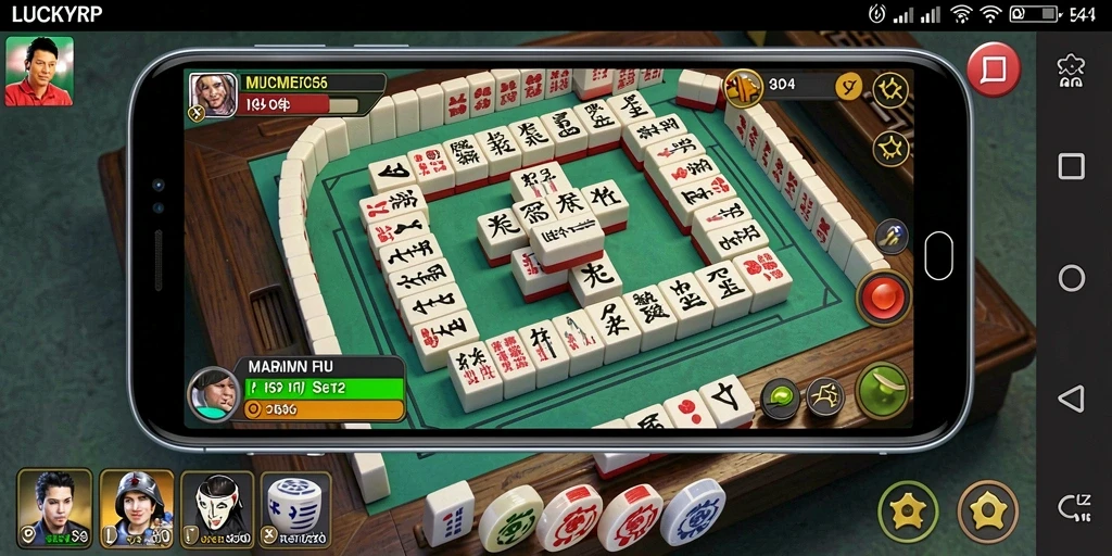 Screenshot permainan LUCKYRP dengan tampilan ubin Mahjong yang indah.