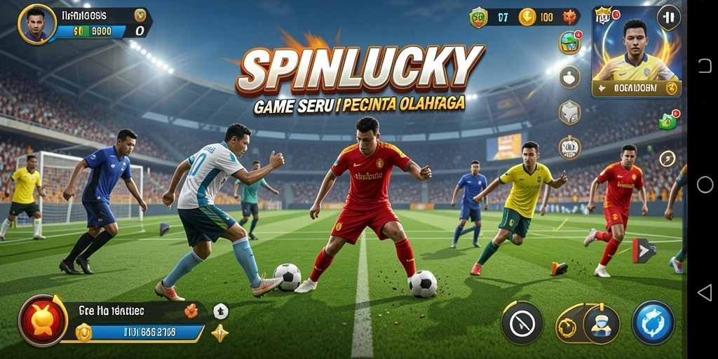 Screenshot utama SPINLUCKY menampilkan aksi olahraga penuh semangat.